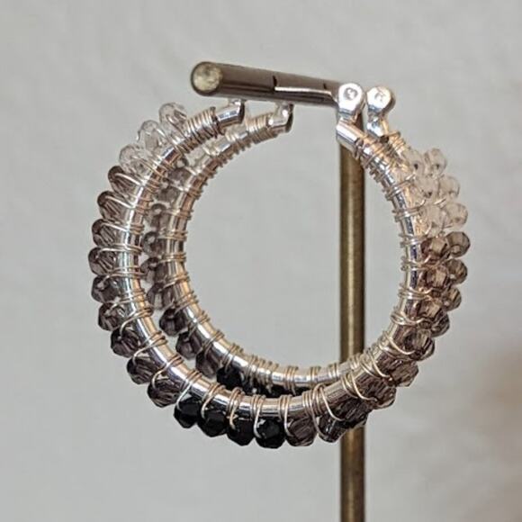Ombre Crystal Silver Tone Hoop Earrings - Picture 2 of 4